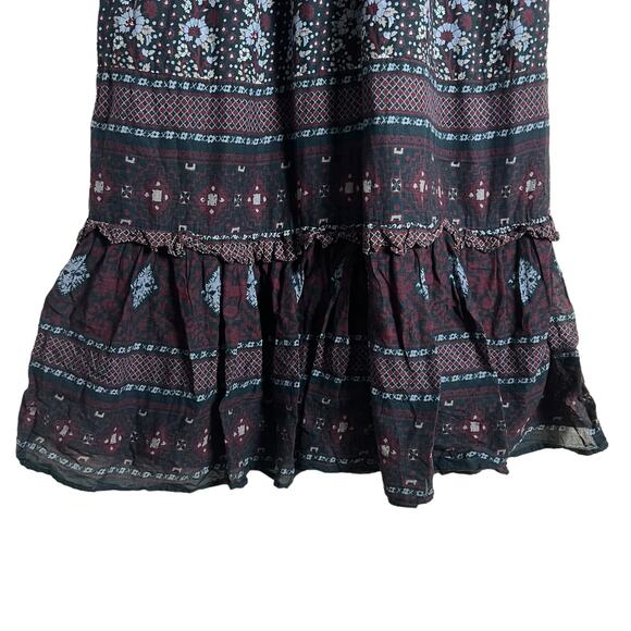 Sea Nadine Navy Blue Border Print Puff Sleeve Ruffled V-Neck Maxi Dress Size 14 - Picture 10 of 16